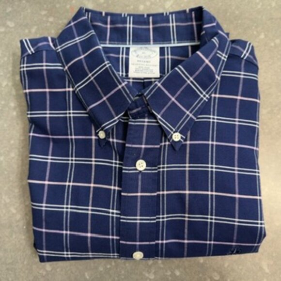 Brooks Brothers Navy Windowpane Check Button-Down Shirt – Size XL - Picture 2 of 10